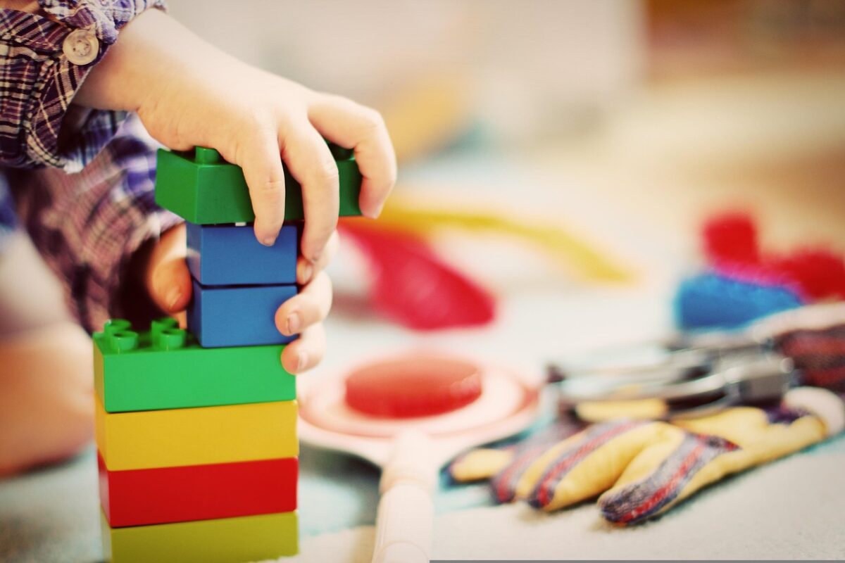 Wooden toy blocks close up