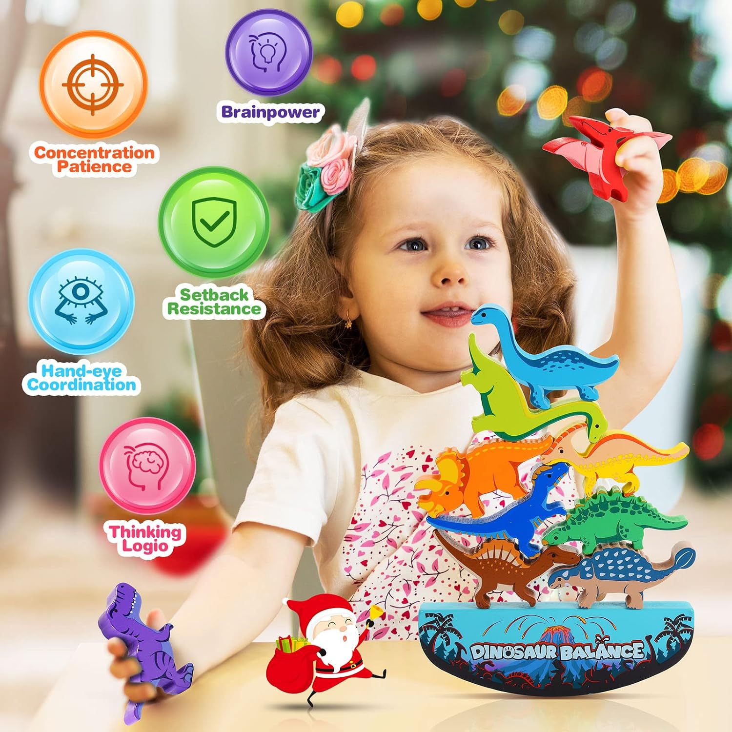 Dinosaur Balance Stacking Game for Kids - Wooden Dino Toy