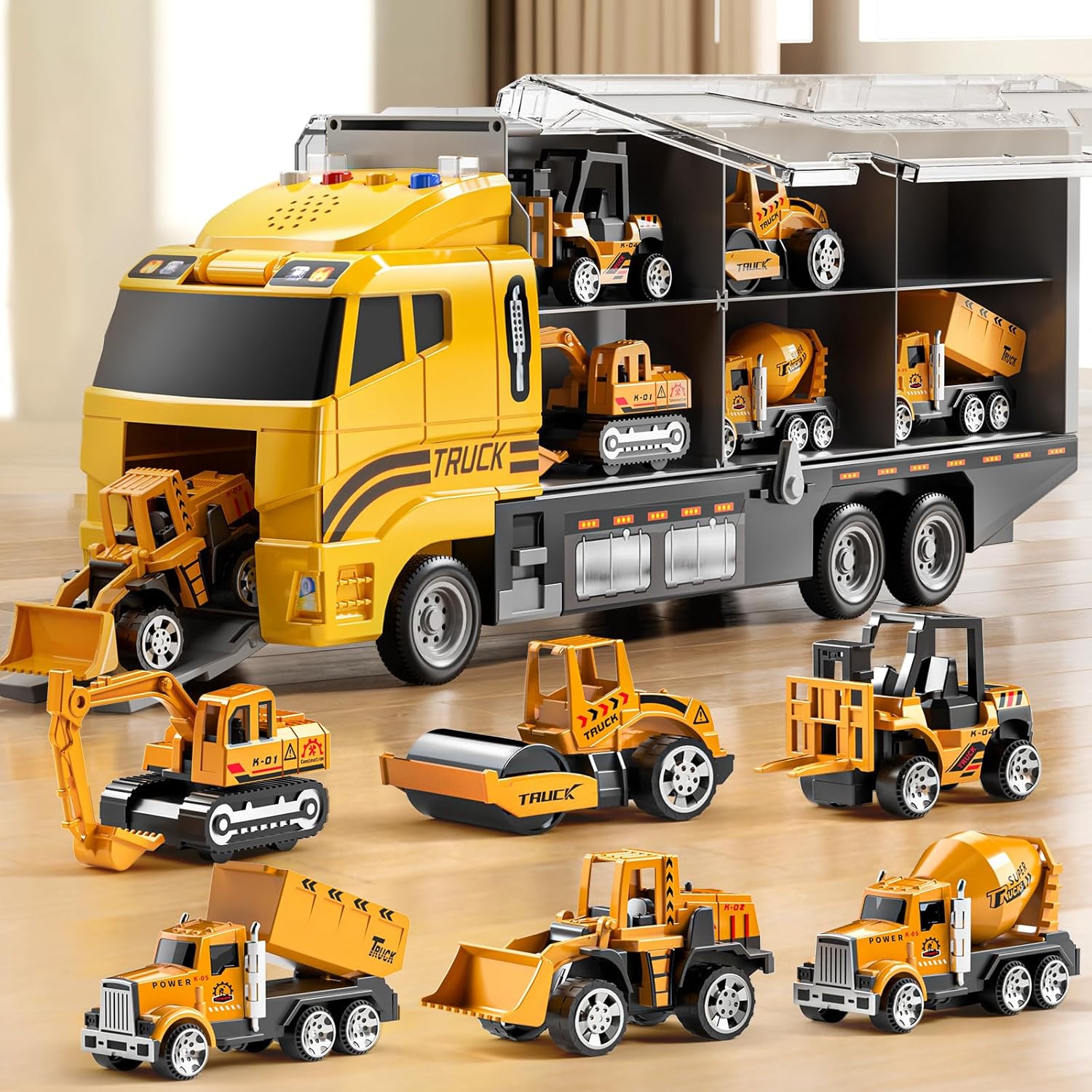 Kids' Construction Truck Carrier with 8 Die-Cast Vehicles