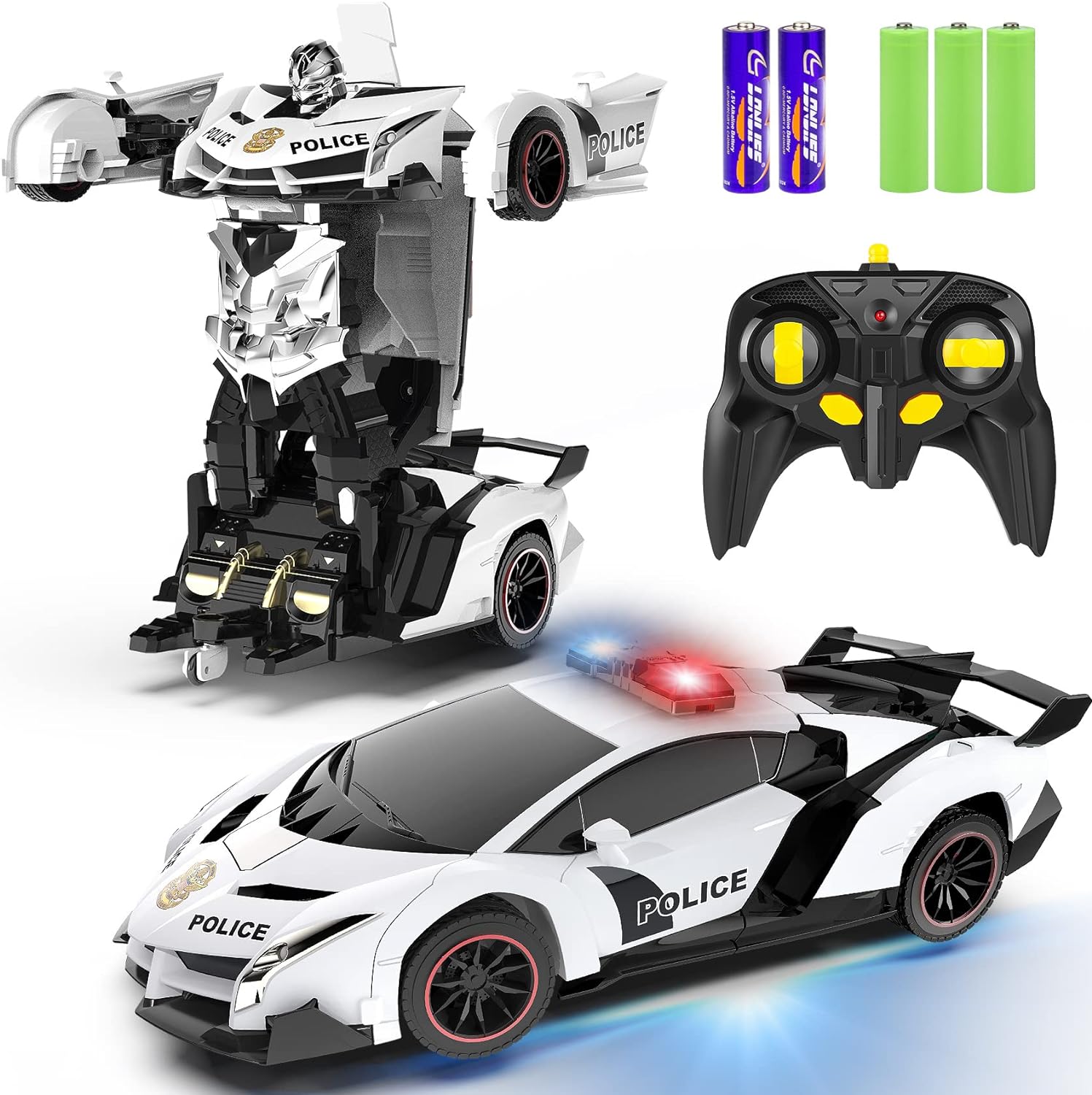 RC Transforming Robot Police Car with Lights & Sounds