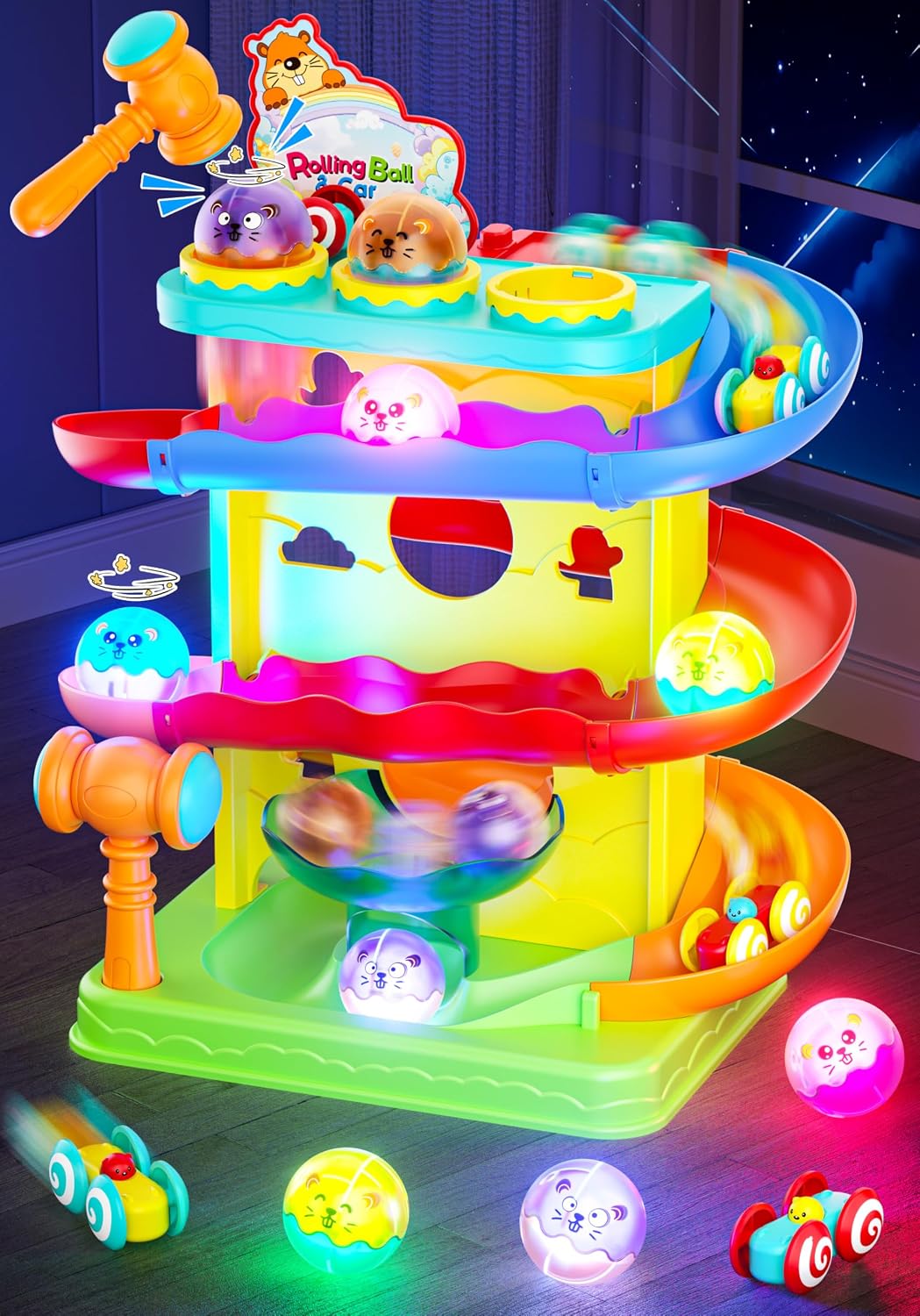Toddler's Multi-Level Ball & Car Race Track with Hammer Fun