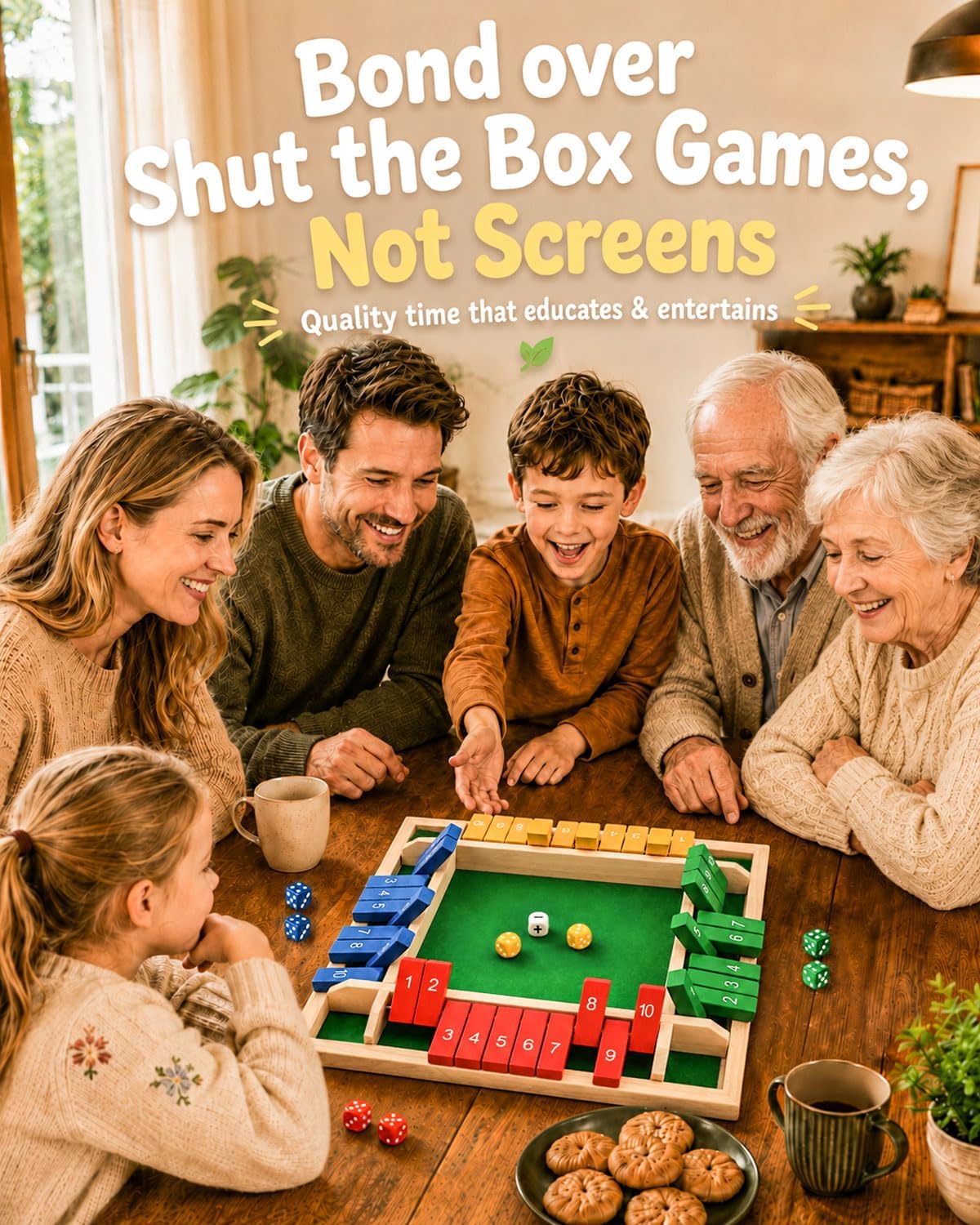 Wooden Shut the Box - 4-Player Math Game